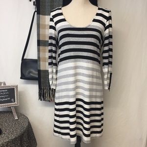 Red Haute Black & White Stripped Dress, L